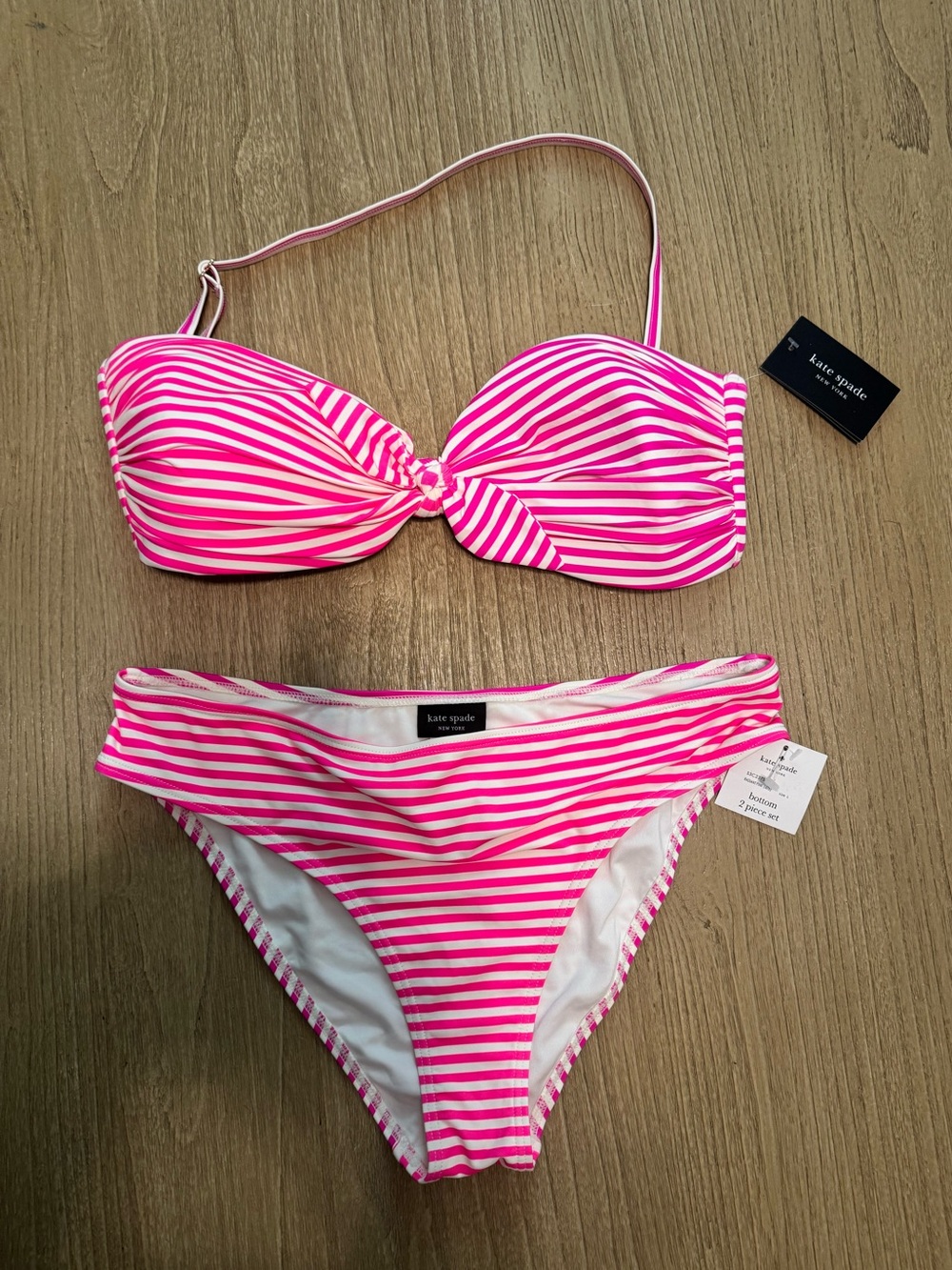 kate spade Hot Pink and White Striped Bandeau Bikini Set